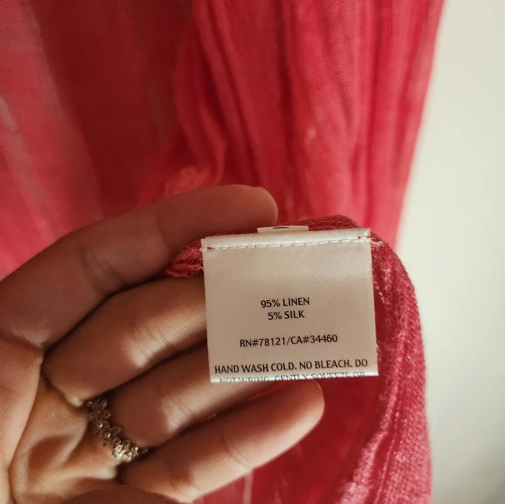 EILEEN FISHER Peony Pink Variegated Linen Silk Angled Cardigan - Picture 3 of 4
